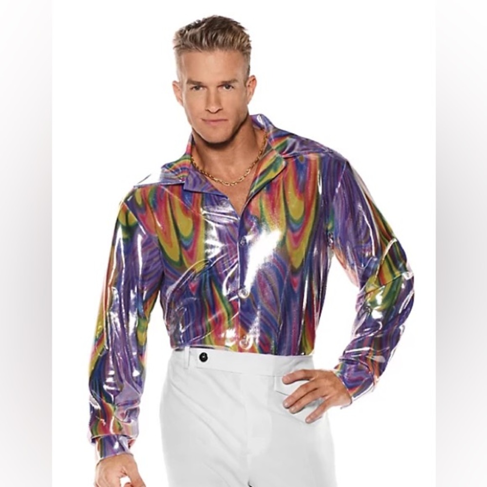 UNDERWRAPS A Cut Above Costume Top Men's Multicolor Patterned Shirt Disco XXL